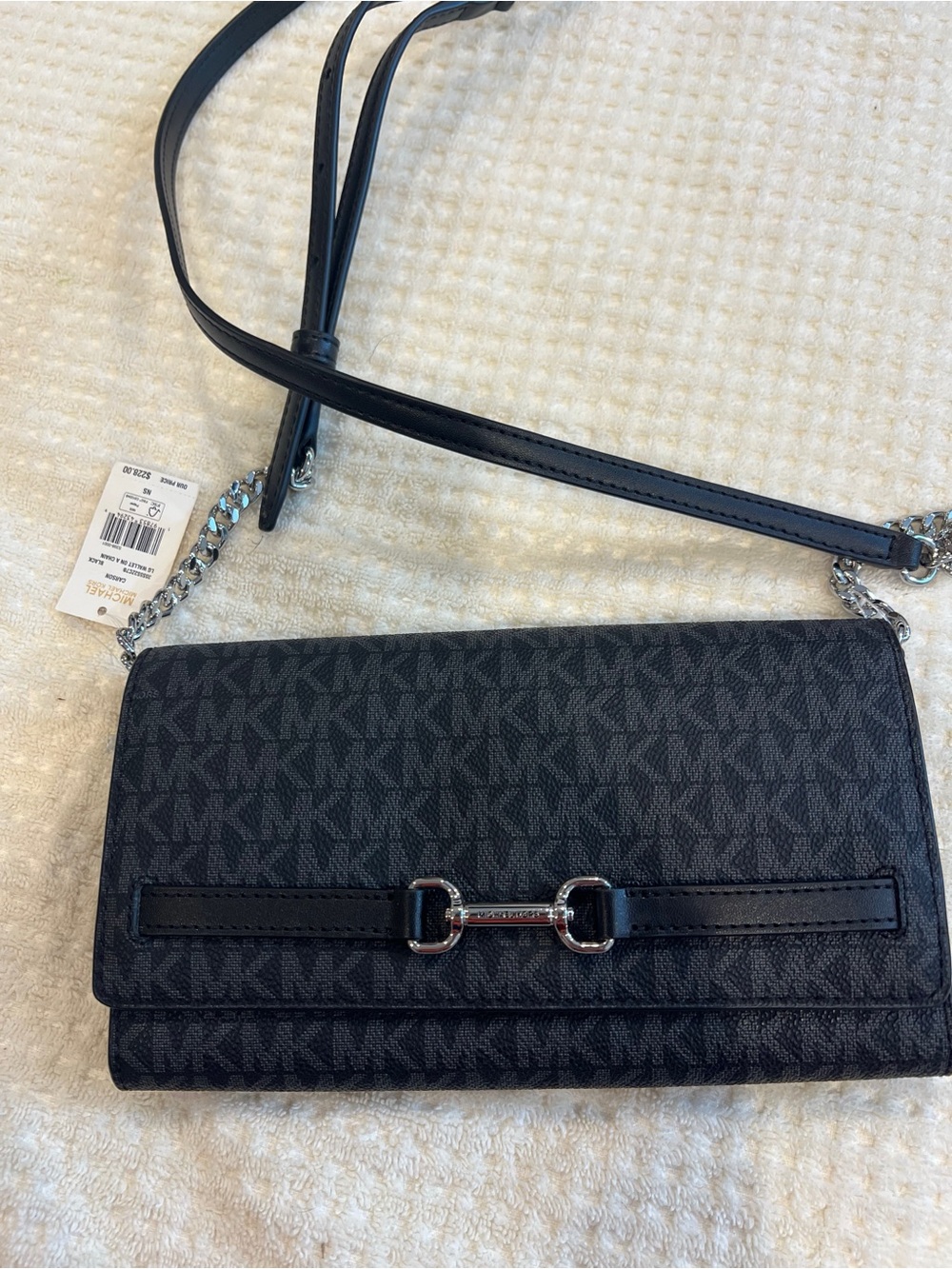 Michael Kors Black MK Carson LG Wallet on a chain with Silver Hardware